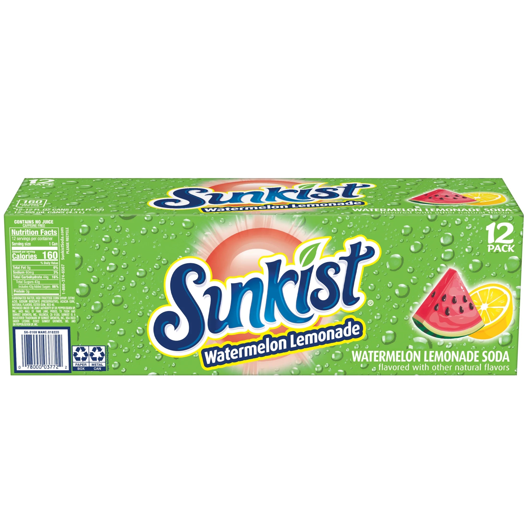 Sunkist Watermelon Lemonade 355ml Can 12Pk